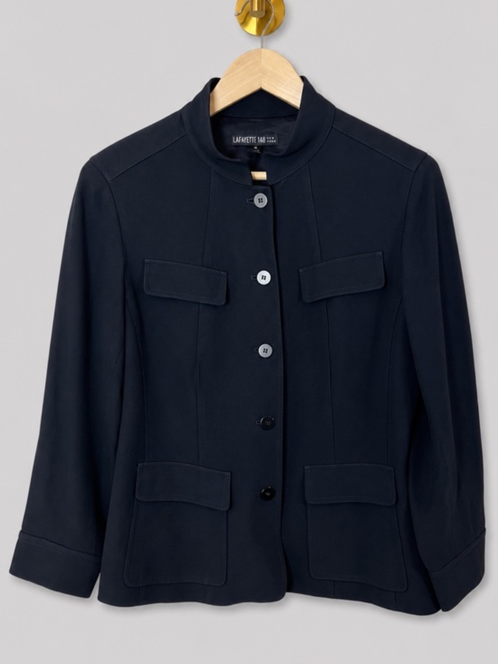 Lafayette 148 New York Black Stand Collar Blazer Jacket Tailored Design
